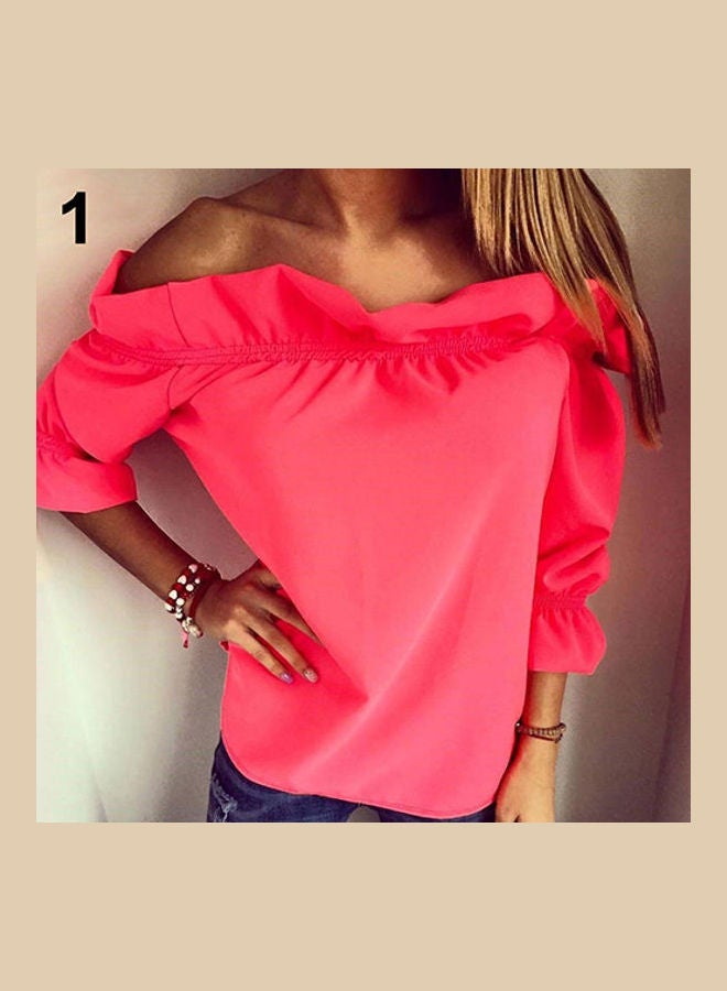 Fashion Lady Women Lotus Leaf Collar Pure Color Off-Shoulder Party Top Blouse White  - Image 5