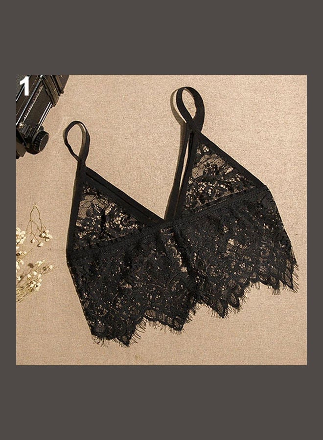 Women Boho Translucent Camisole Underwear Sheer Lace Bralette Bra Crop Top Black  - Image 1