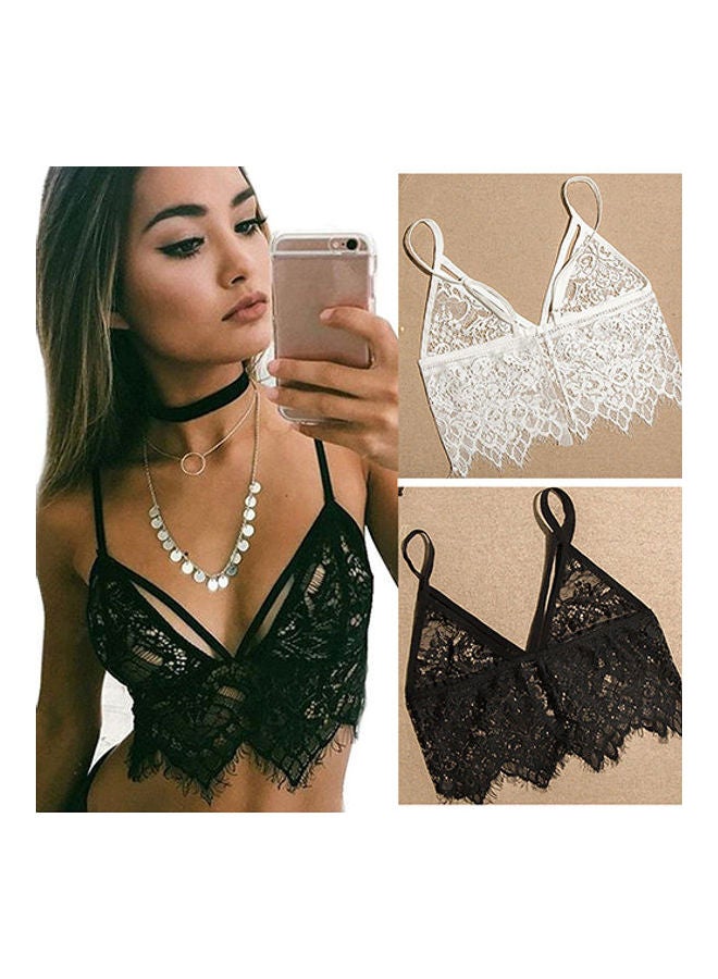 Women Boho Translucent Camisole Underwear Sheer Lace Bralette Bra Crop Top Black  - Image 2