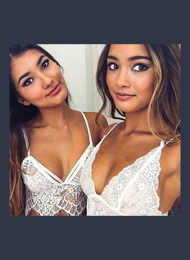 Women Boho Translucent Camisole Underwear Sheer Lace Bralette Bra Crop Top Black  - Image 4