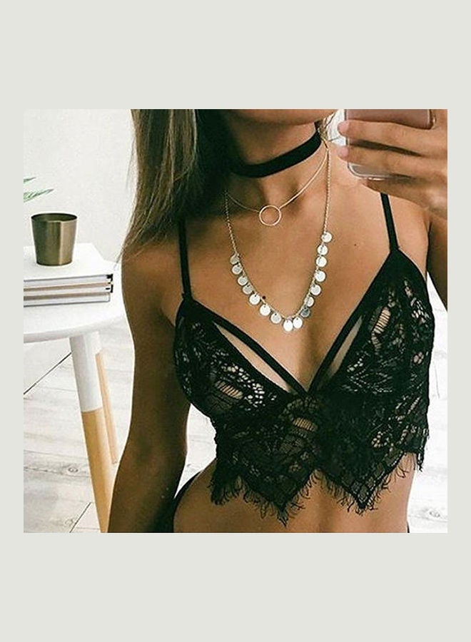 Women Boho Translucent Camisole Underwear Sheer Lace Bralette Bra Crop Top Black  - Image 5