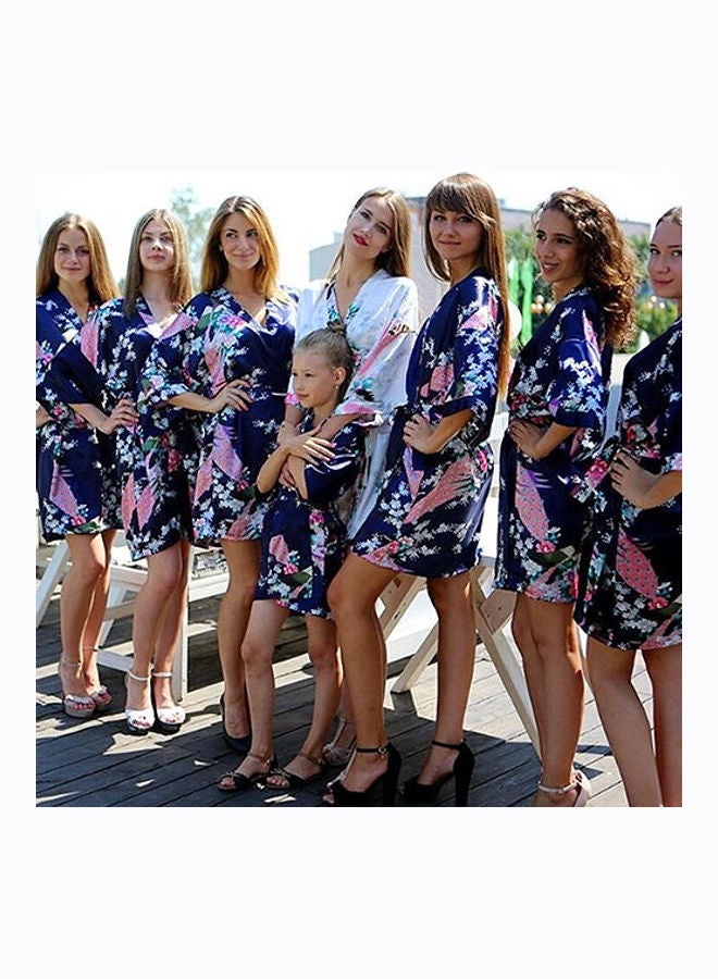 Women's Fashion Faux Silk Bathrobe Peacock Printing Gown Robe Sleepwear White - Image 3