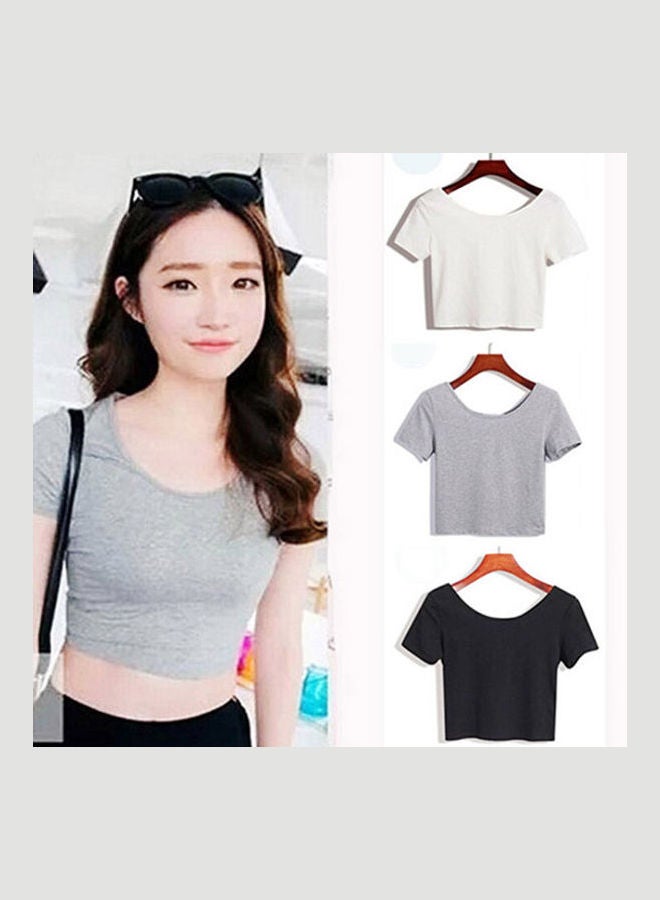 Women's Casual Solid Short Sleeve Crop Top Slim Fit Bare Midriff T-Shirt Black  - Image 3