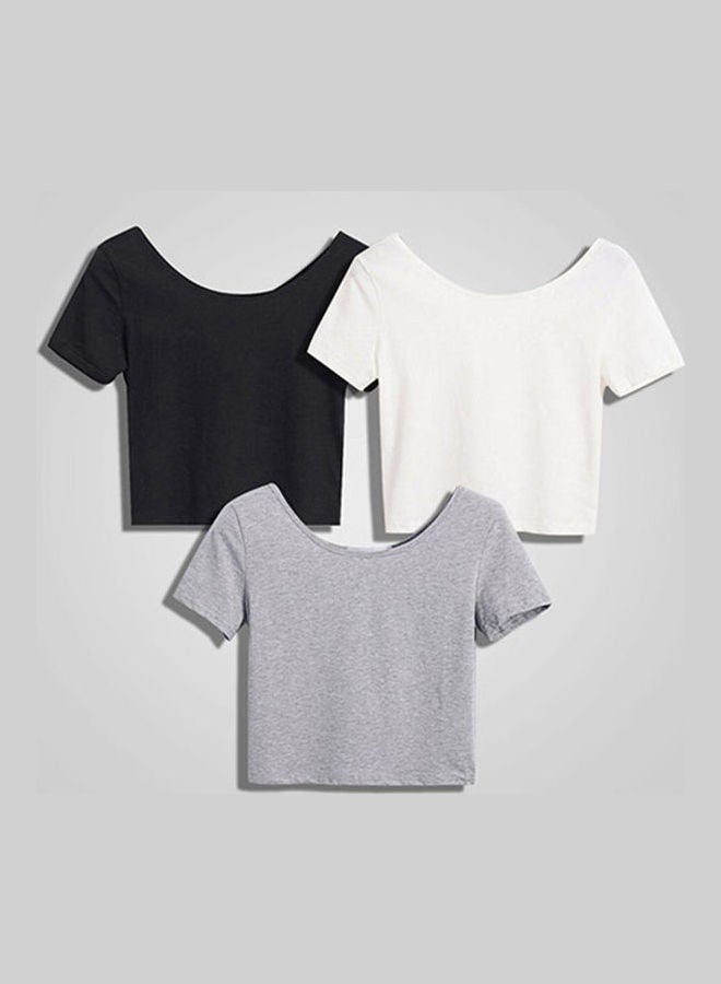 Women's Casual Solid Short Sleeve Crop Top Slim Fit Bare Midriff T-Shirt Black  - Image 4