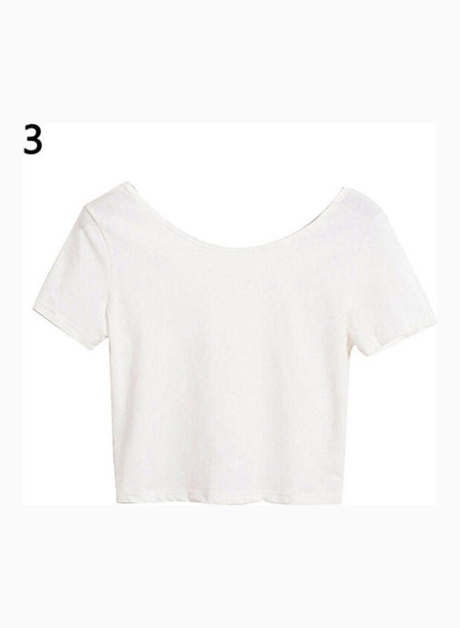 Women's Casual Solid Short Sleeve Crop Top Slim Fit Bare Midriff T-Shirt White  - Image 1