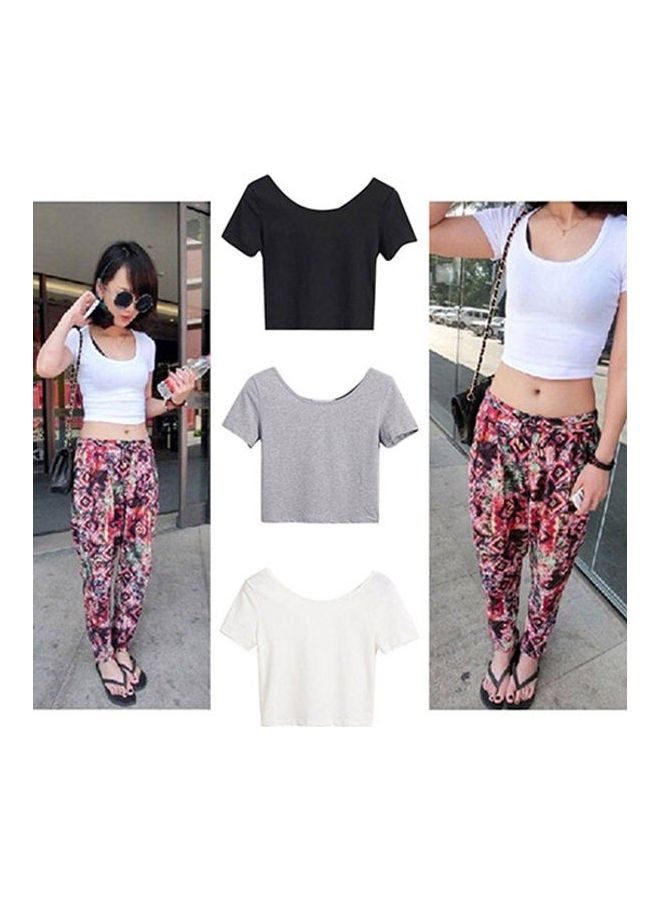 Women's Casual Solid Short Sleeve Crop Top Slim Fit Bare Midriff T-Shirt White  - Image 5