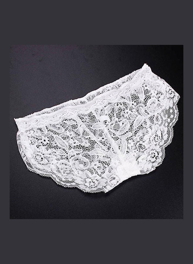 Women Hollow Lace See-through Cami Bra Top Panties Slim Fit Underwear Set White  - Image 2