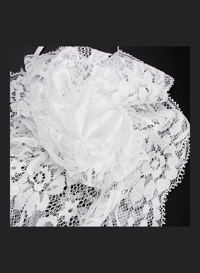 Women Hollow Lace See-through Cami Bra Top Panties Slim Fit Underwear Set White  - Image 3