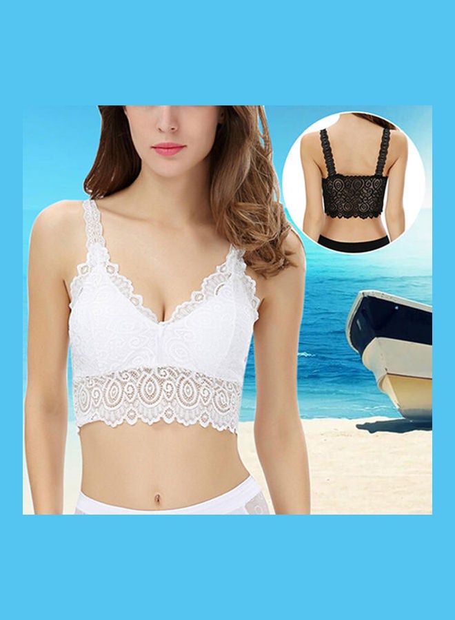 Fashion Lady Women Lace V Neck Padded Bra Stretch Soft Cami Tank Top Vest White  - Image 3