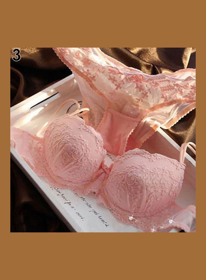 Women Lace Flower Embroider Bow Decor Push Up Bra Set Knickers Underwear Navy Blue  - Image 5
