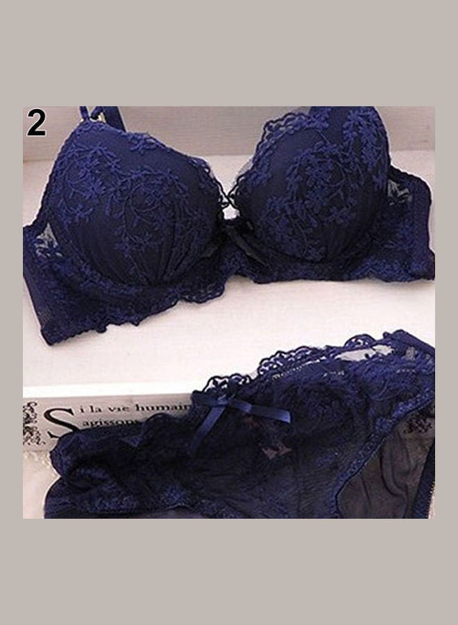 Women Lace Flower Embroider Bow Decor Push Up Bra Set Knickers Underwear White  - Image 5