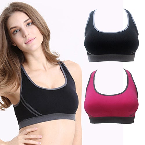 Women Sportswear Fitness Stretch Workout Padded Tops Sports Push Up Bra Black  - Image 4