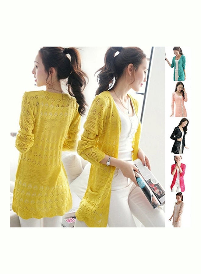 Fashion Women Sweet Long Sleeve Hollow Cardigan Knit Tops Knitwear Coat Outwear Red  - Image 2