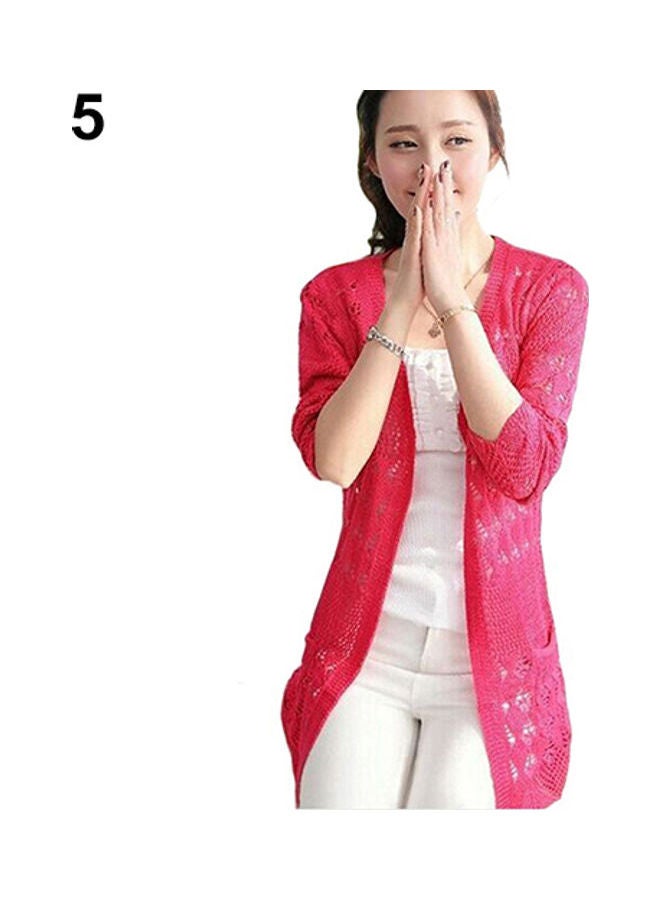 Fashion Women Sweet Long Sleeve Hollow Cardigan Knit Tops Knitwear Coat Outwear Red  - Image 1