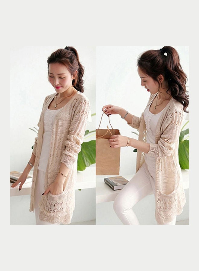 Fashion Women Sweet Long Sleeve Hollow Cardigan Knit Tops Knitwear Coat Outwear Red  - Image 5