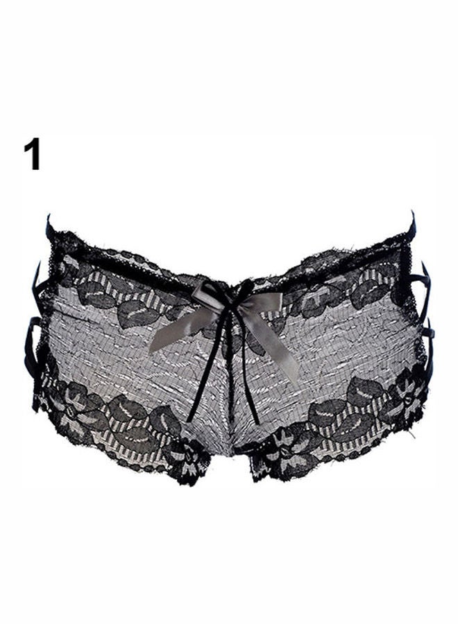Women's Hollow Lace Bowknot Hipster Panties Cross Straps Briefs Underpants Black  - Image 1