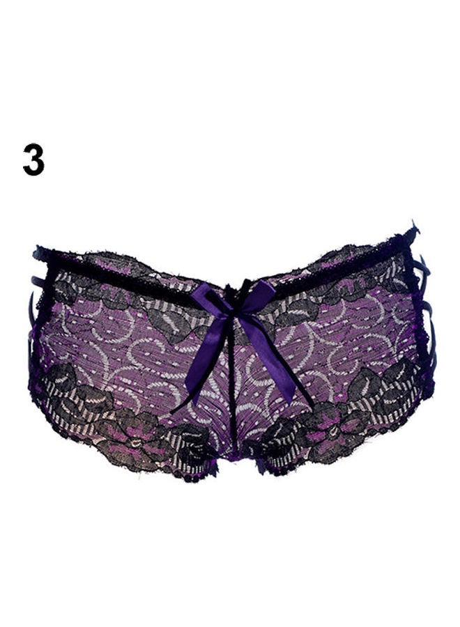 Women's  Hollow Lace Bowknot Hipster Panties Cross Straps Briefs Underpants Purple  - Image 1