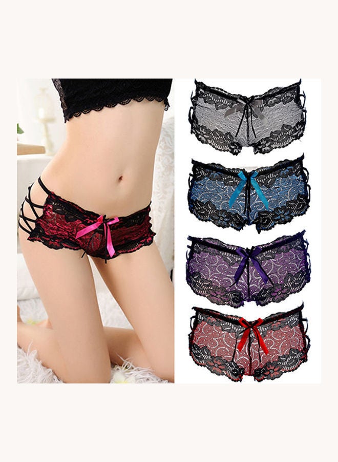 Women's  Hollow Lace Bowknot Hipster Panties Cross Straps Briefs Underpants Purple  - Image 2