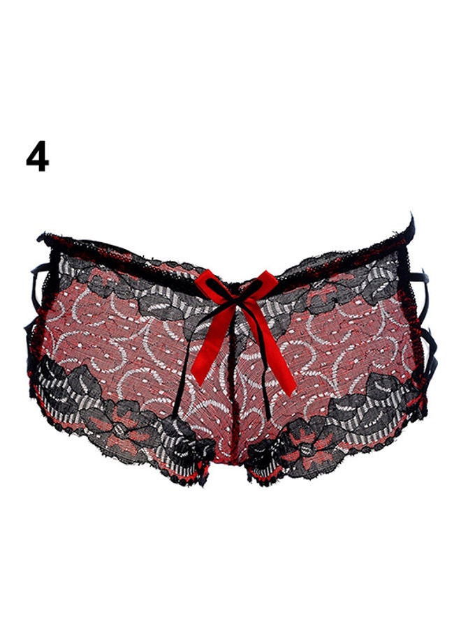 Women's Hollow Lace Bowknot Hipster Panties Cross Straps Briefs Underpants Red  - Image 1
