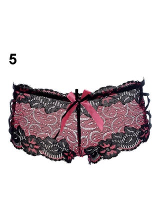Women's  Hollow Lace Bowknot Hipster Panties Cross Straps Briefs Underpants Rose Red - v1605898289/N42477478V_1