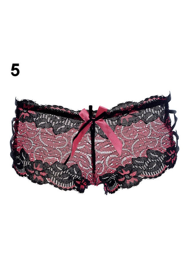 Women's  Hollow Lace Bowknot Hipster Panties Cross Straps Briefs Underpants Rose Red  - Image 1