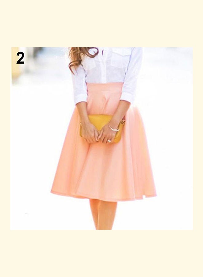 Women Summer High Waist Long A Line Pleated Midi Skirt Office Ball Dress Pink - Image 1