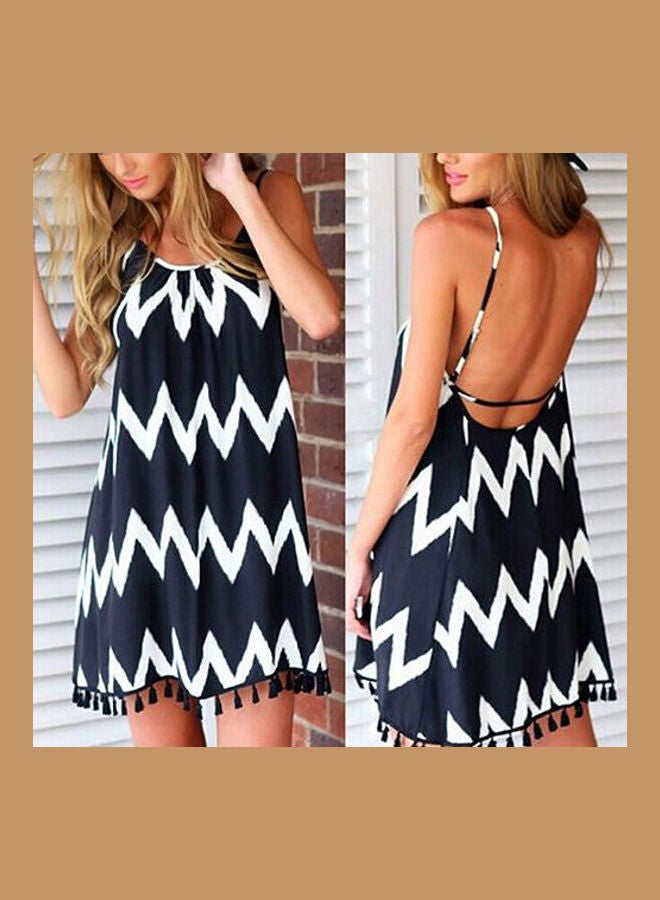 Women's Tassels Aztec Stripe Backless Strap Dress Beachwear Bikini Cover Up multicolor  - Image 2