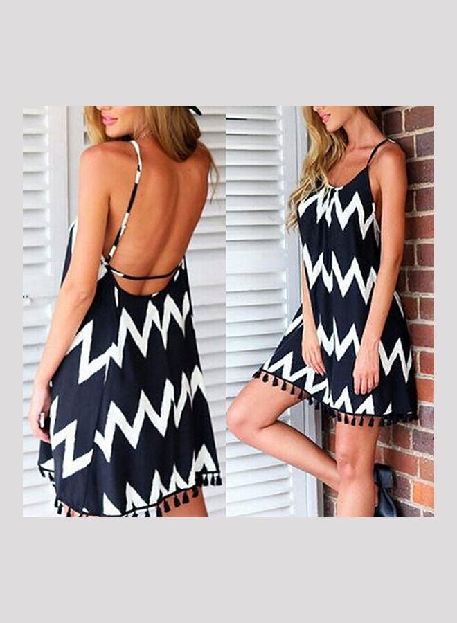 Women's Tassels Aztec Stripe Backless Strap Dress Beachwear Bikini Cover Up multicolor  - Image 3