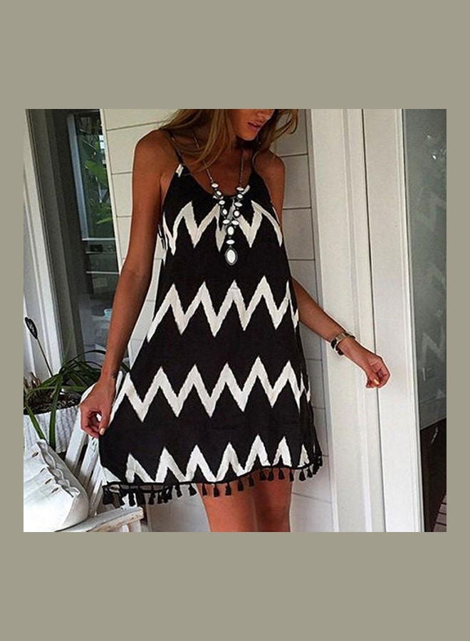 Women's Tassels Aztec Stripe Backless Strap Dress Beachwear Bikini Cover Up multicolor  - Image 5