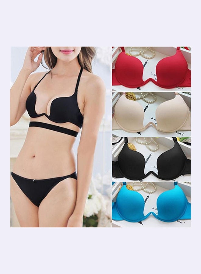 Women Fashion Bra Deep U Low Cut Push Up Backless Bra Brassiere Underwear Beige  - Image 2