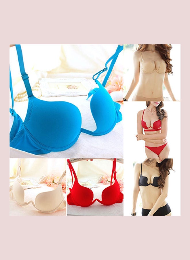 Women Fashion Bra Deep U Low Cut Push Up Backless Bra Brassiere Underwear Beige  - Image 5