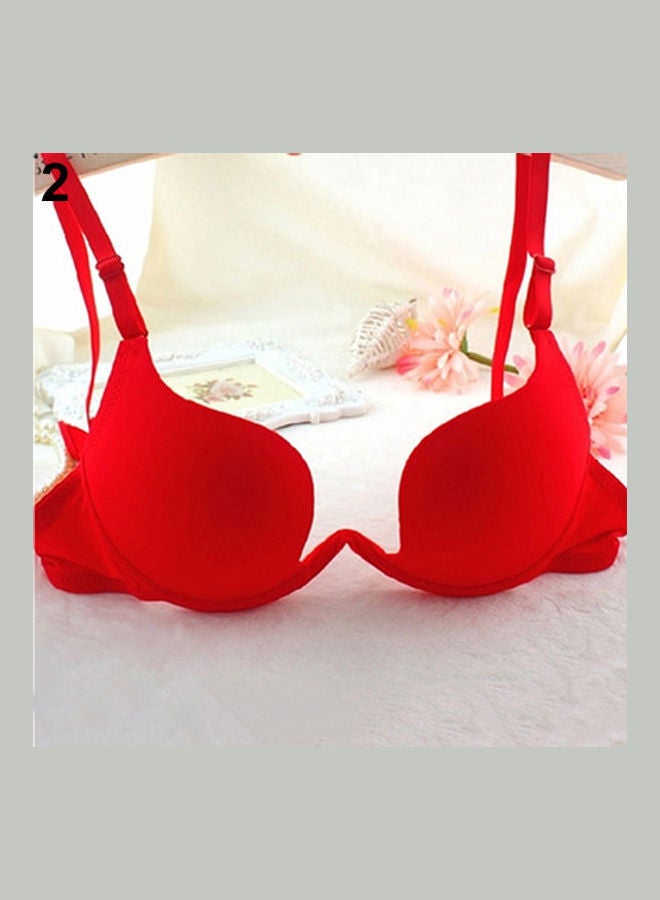 Women Fashion  Bra Deep U Low Cut Push Up Backless Bra Brassiere Underwear Red