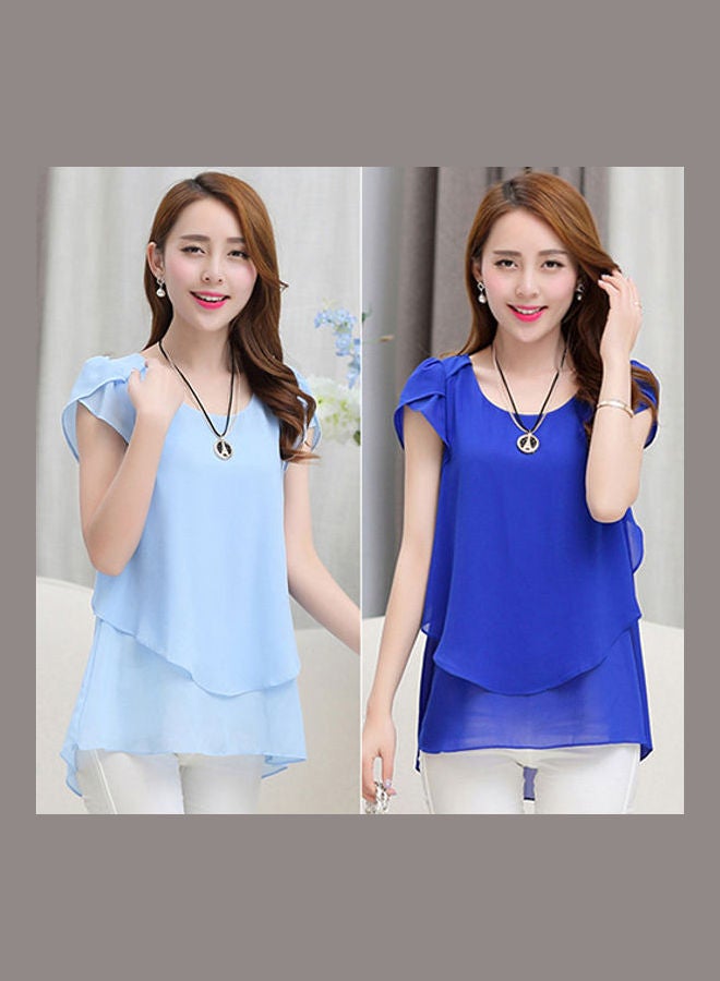 Women's Fashion Summer Short Sleeve Loose Chiffon T-shirt Round Neck Tops Blouse Rose-Red  - Image 3