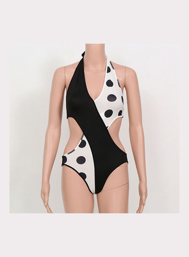 Generic - Women Summer Dot Print Cross Bikini One Pieces Swimsuit Slim Swimwear Black - Image 1