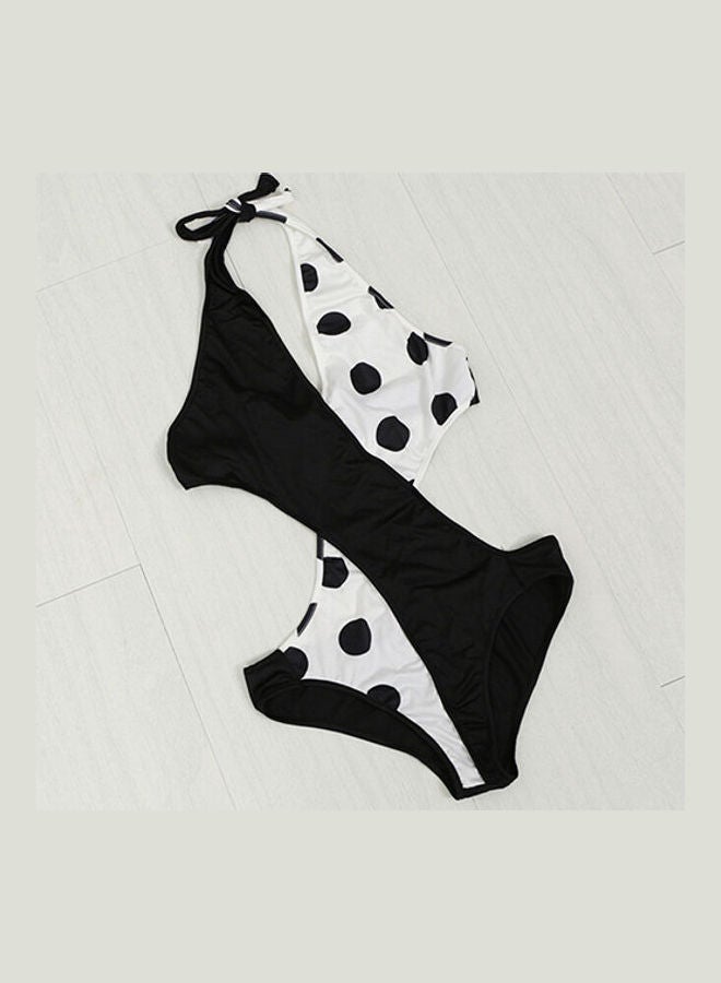Generic - Women Summer Dot Print Cross Bikini One Pieces Swimsuit Slim Swimwear Black - Image 1