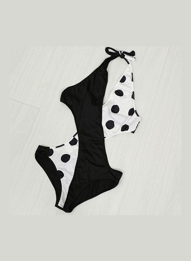 Generic - Women Summer Dot Print Cross Bikini One Pieces Swimsuit Slim Swimwear Black - Image 1
