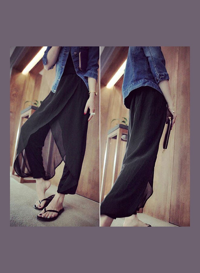Ladies Chiffon Jointing Herem Pants Yoga Casual Baggy Loose Summer Trousers Black  - Image 2