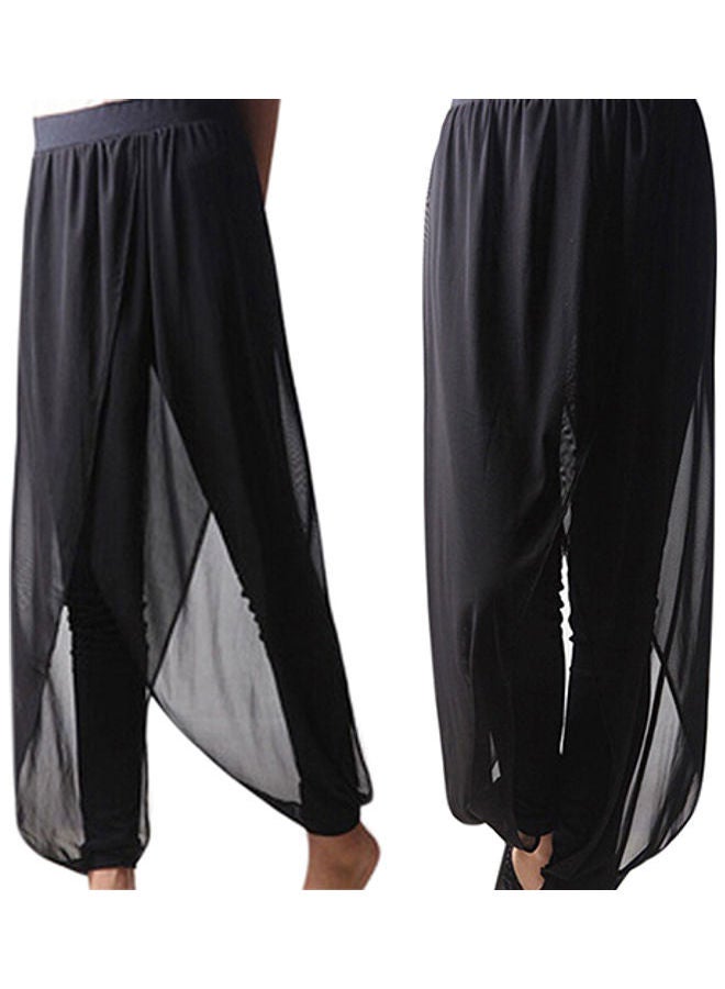 Ladies Chiffon Jointing Herem Pants Yoga Casual Baggy Loose Summer Trousers Black  - Image 3