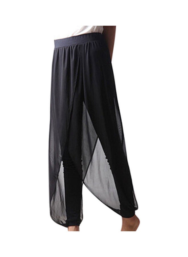 Ladies Chiffon Jointing Herem Pants Yoga Casual Baggy Loose Summer Trousers Black  - Image 4