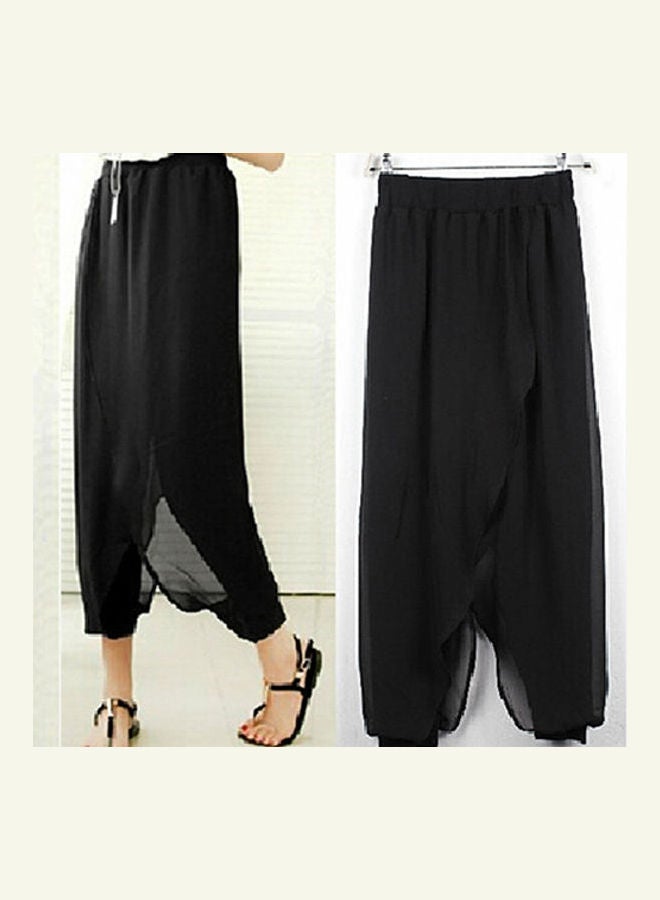 Ladies Chiffon Jointing Herem Pants Yoga Casual Baggy Loose Summer Trousers Black  - Image 1