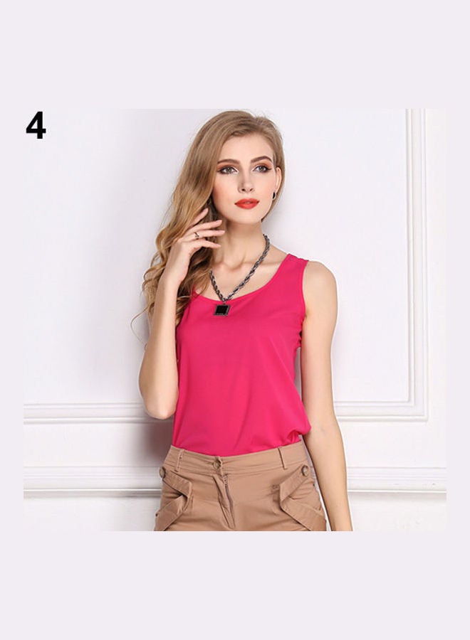Fashion Summer Casual Chiffon Vest Tops Tank Sleeveless Shirt Blouse Rose-Red  - Image 1