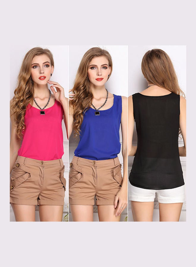 Fashion Summer Casual Chiffon Vest Tops Tank Sleeveless Shirt Blouse Rose-Red  - Image 5