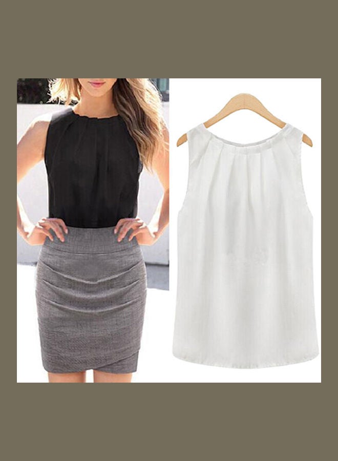 Fashion Sleeveless Summer Chiffon Vest Casual Tank Tops Shirt Blouse White  - Image 3
