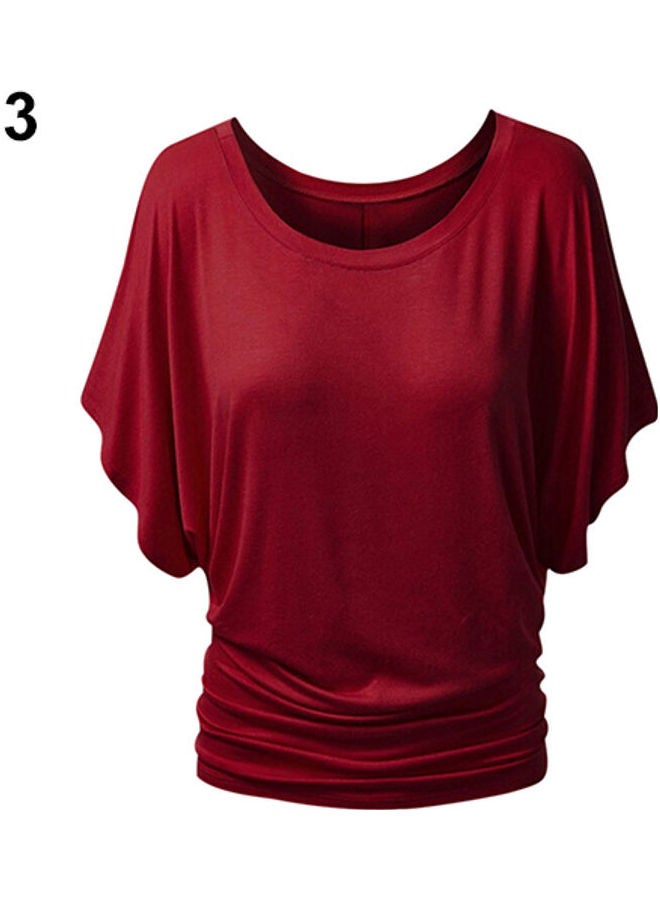 Boat Neck Dolman Casual Tops Elbow Sleeve Off Shoulder Tee Blouse T-Shirt Red  - Image 1
