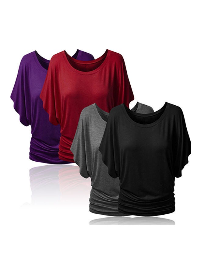 Boat Neck Dolman Casual Tops Elbow Sleeve Off Shoulder Tee Blouse T-Shirt Red  - Image 2