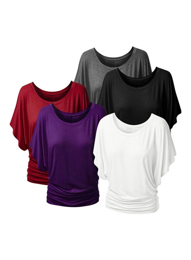 Boat Neck Dolman Casual Tops Elbow Sleeve Off Shoulder Tee Blouse T-Shirt Red  - Image 3