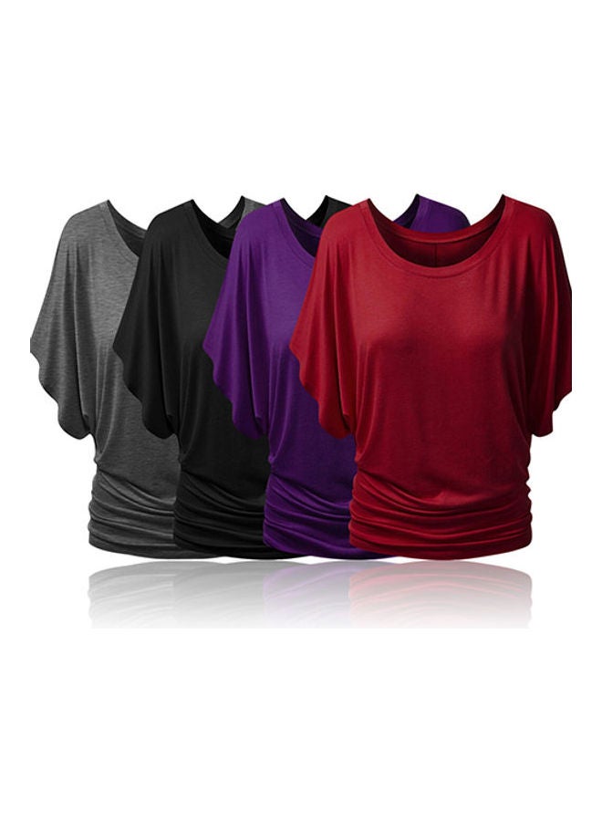 Boat Neck Dolman Casual Tops Elbow Sleeve Off Shoulder Tee Blouse T-Shirt Red  - Image 4