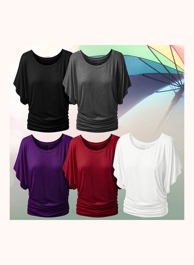 Boat Neck Dolman Casual Tops Elbow Sleeve Off Shoulder Tee Blouse T-Shirt Red  - Image 5