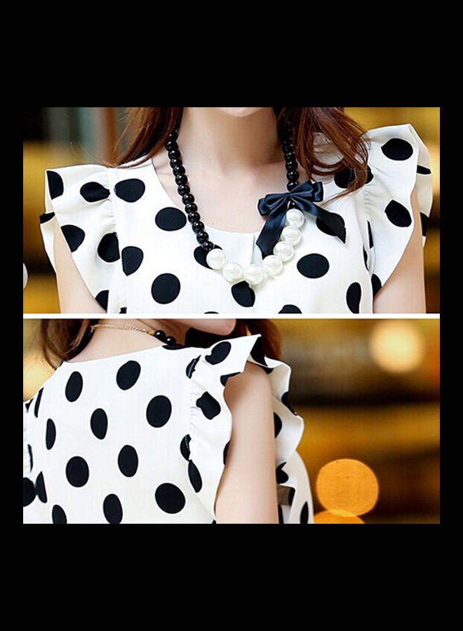 Women's Casual Polka Dot Chiffon Summer Short Sleeve Tops white  - Image 1
