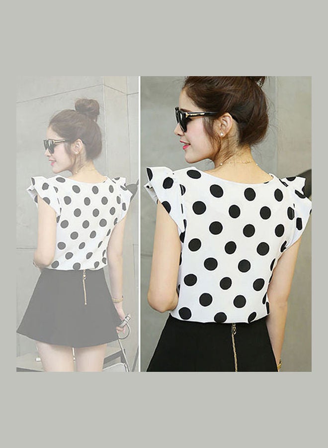 Women's Casual Polka Dot Chiffon Summer Short Sleeve Tops white  - Image 2
